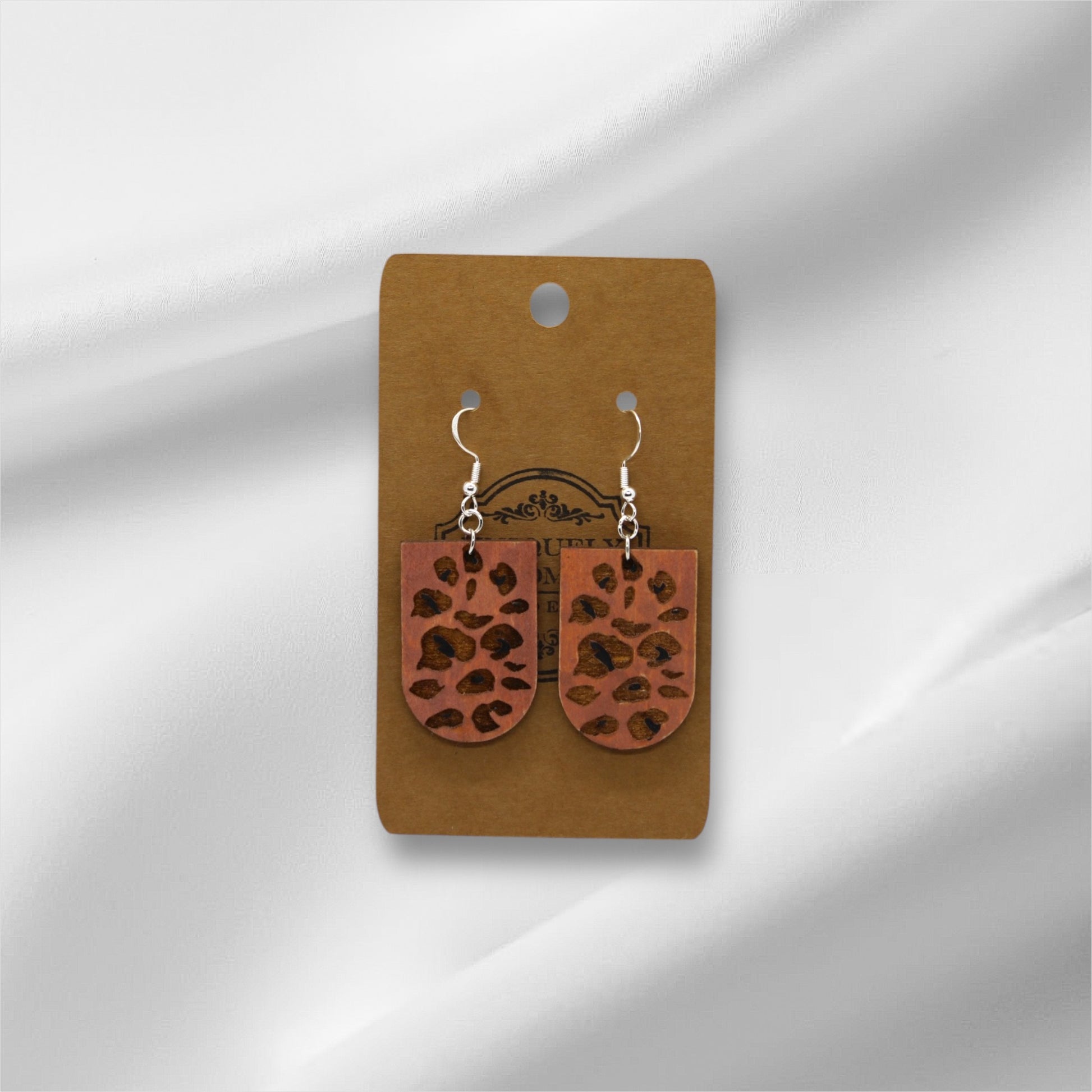 Wooden Black Leopard Print Earring