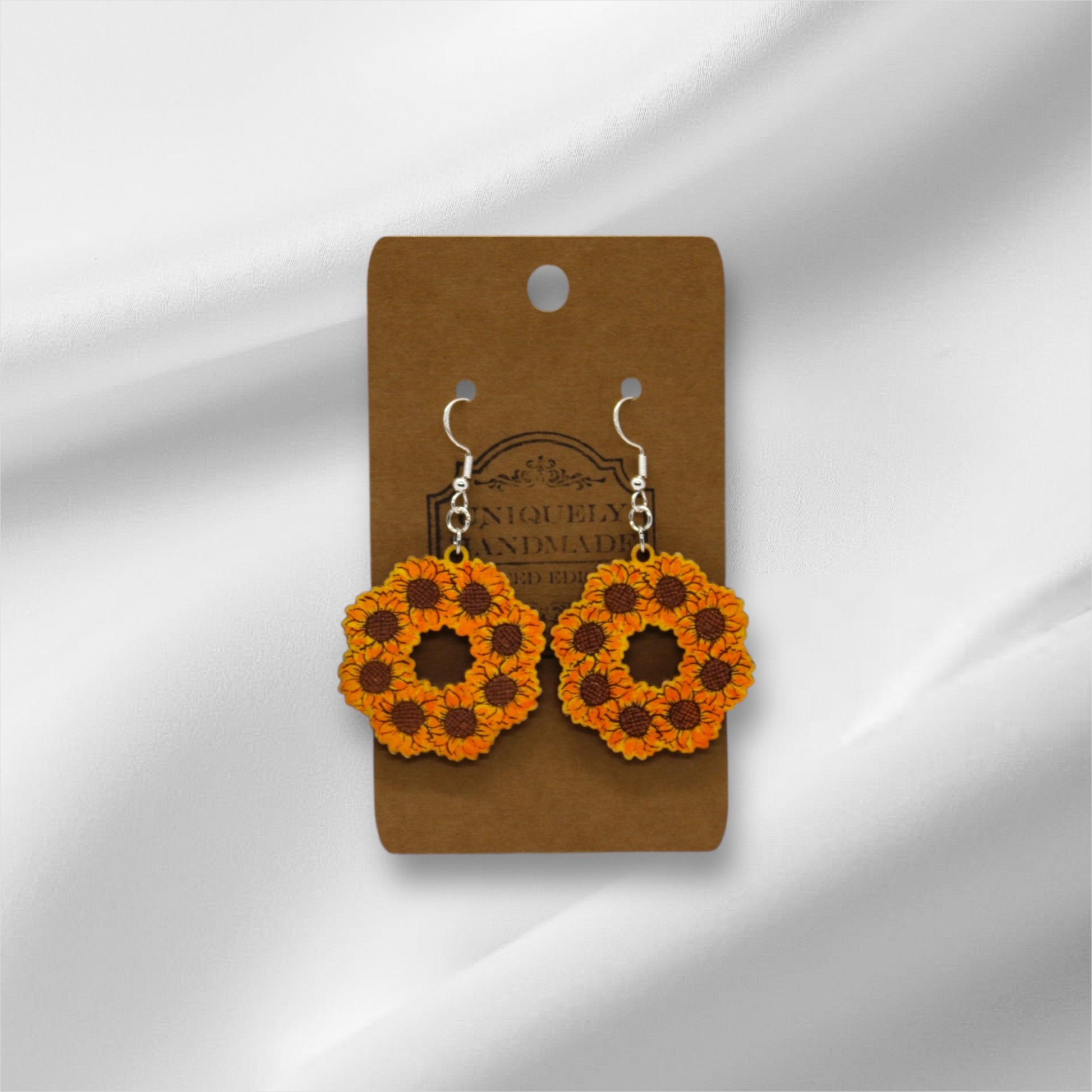 Wooden Dark Sunflower Wreath Earring