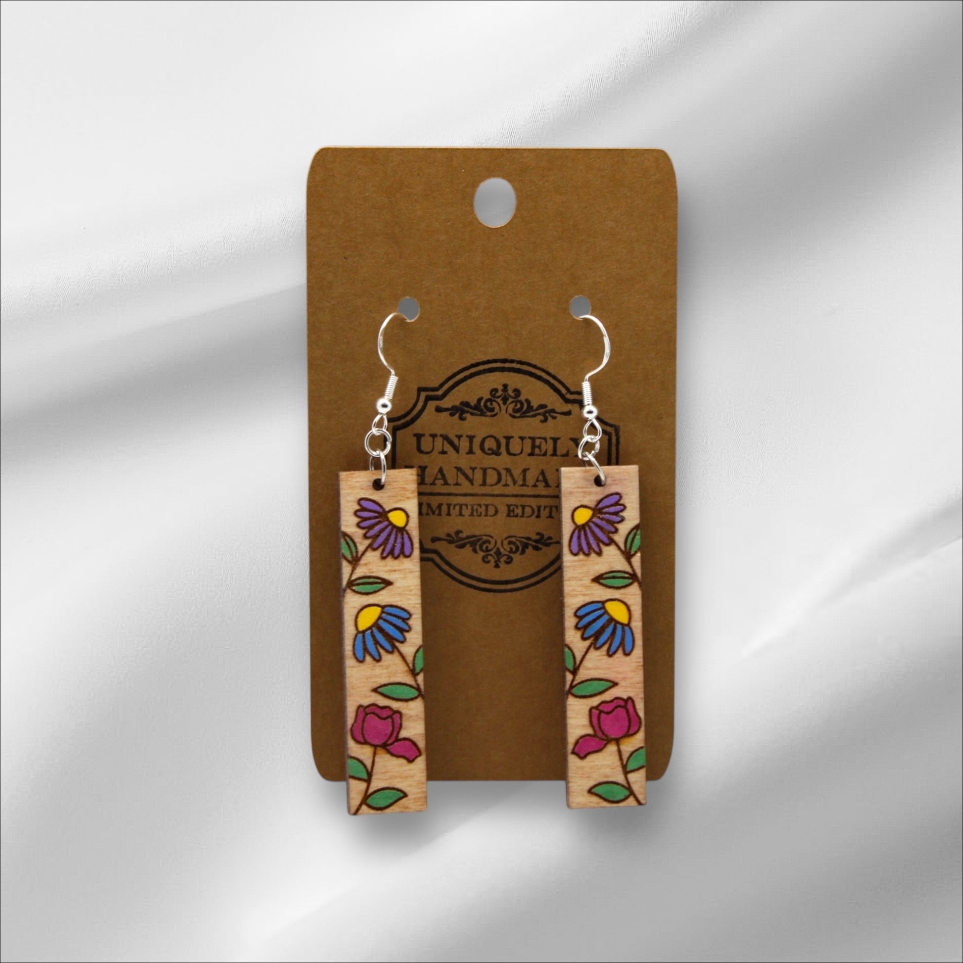 Wooden Multi Color Wildflower Bar Earring