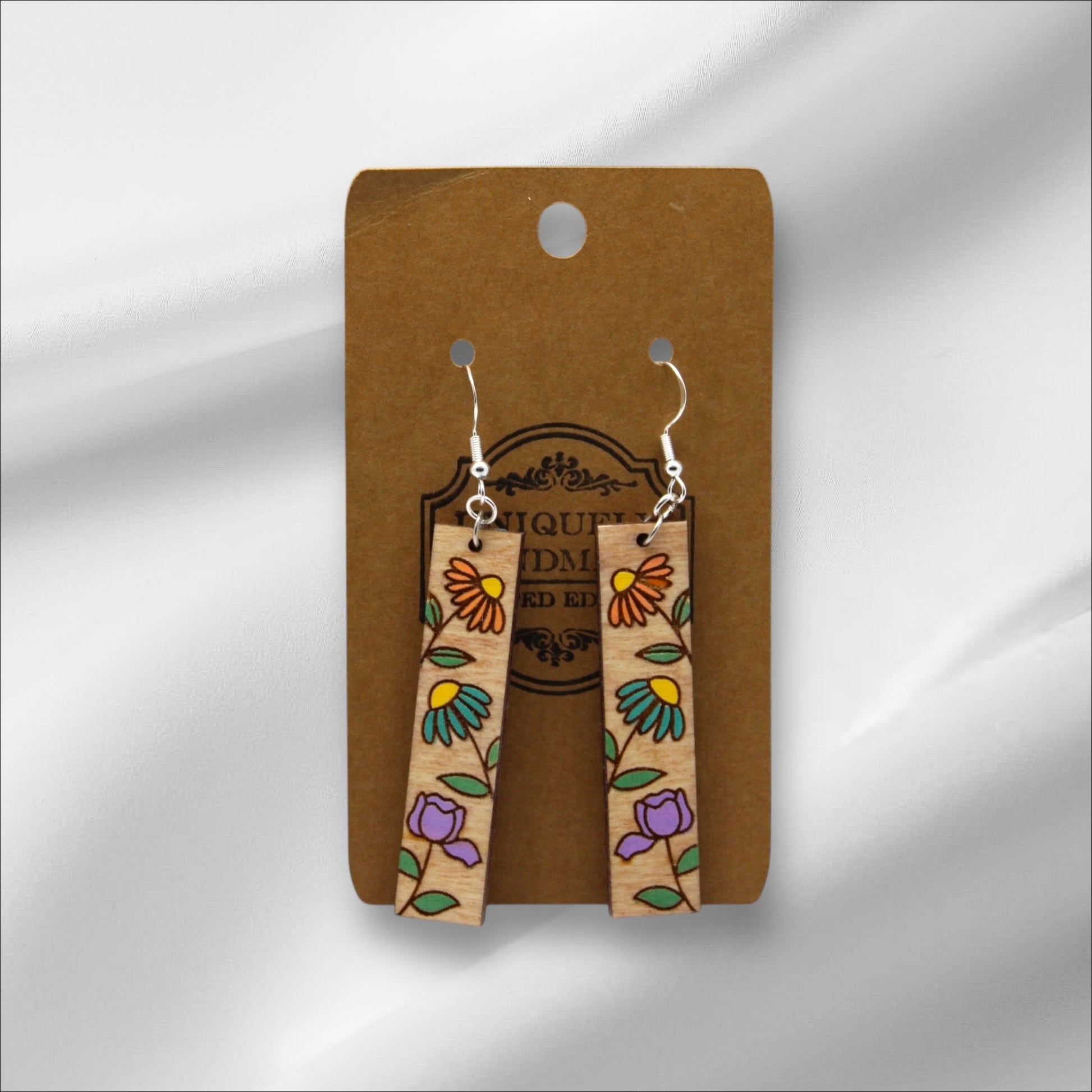 Wooden Multi Color Wildflower Bar Earring