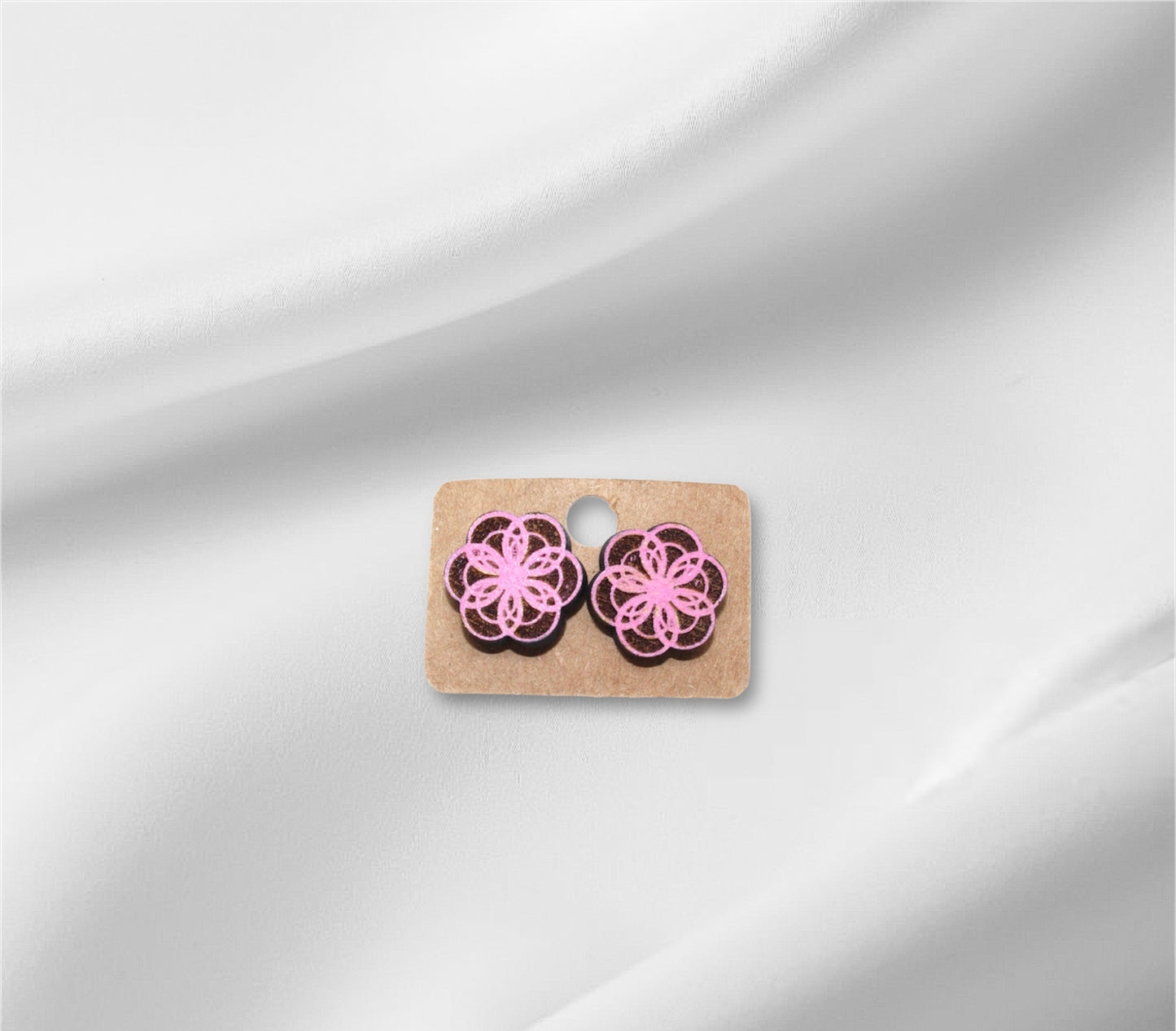 Wooden Small Pink Circle Stud