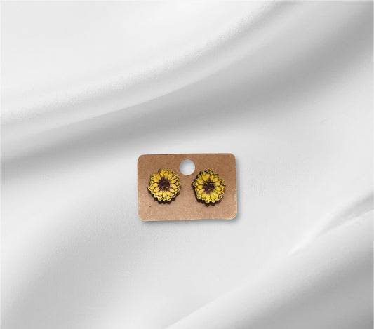 Wooden Sunflower Stud