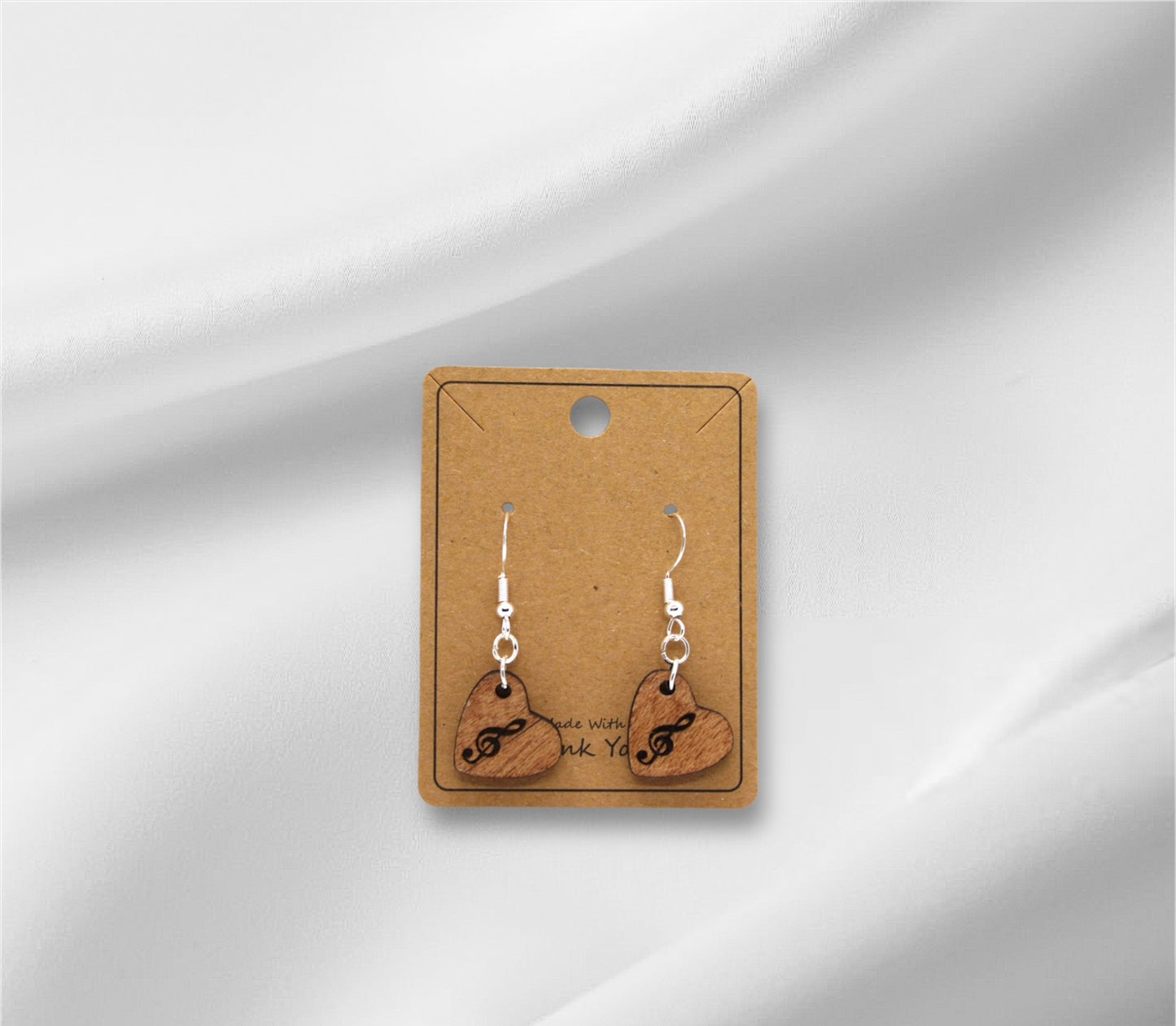 Wooden Heart Music Note Earring