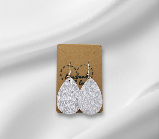 Large Silver Faux Leather Earring