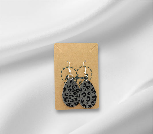 Small Black Cheetah Print Faux Leather Earring