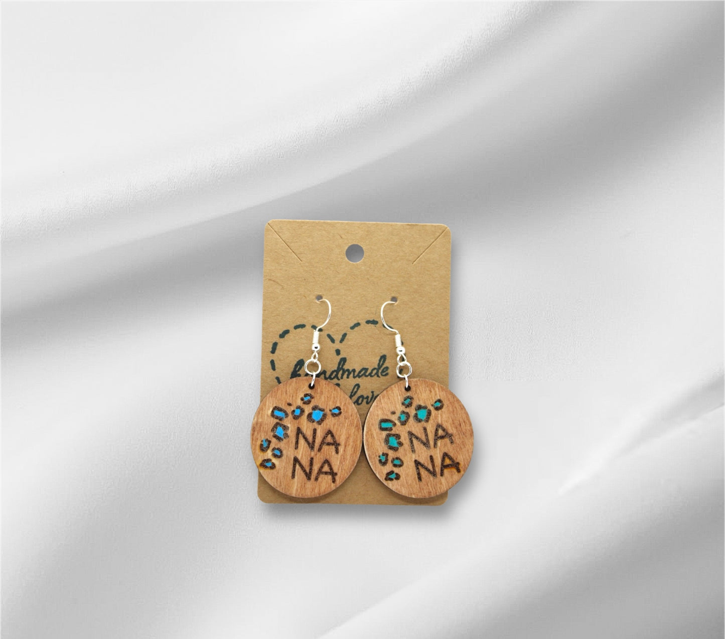 Wooden Nana Blue Cheetah Print Earring