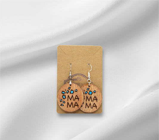 Wooden Cheetah Print mama Earring