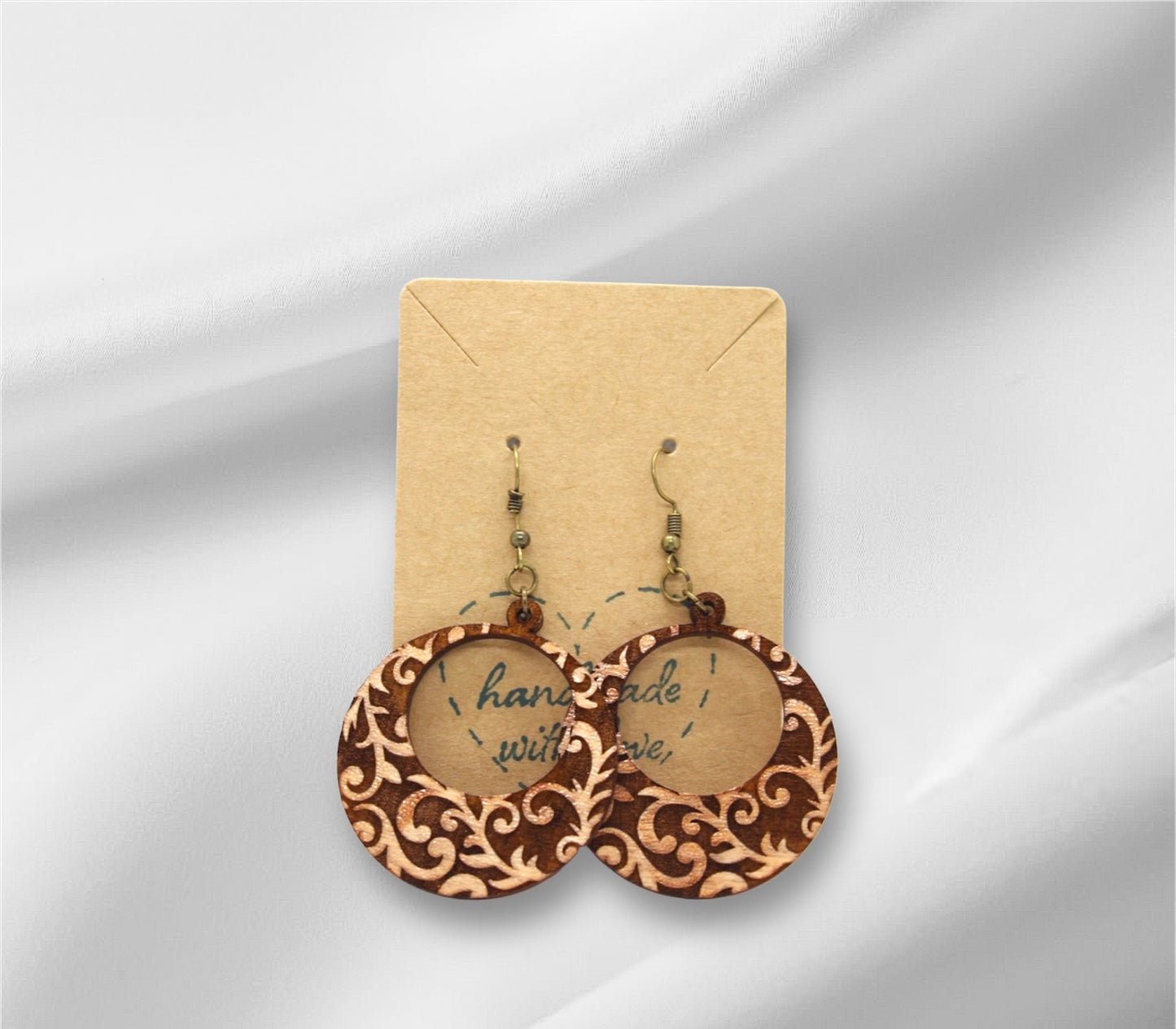 Wooden Round Swirls Earring