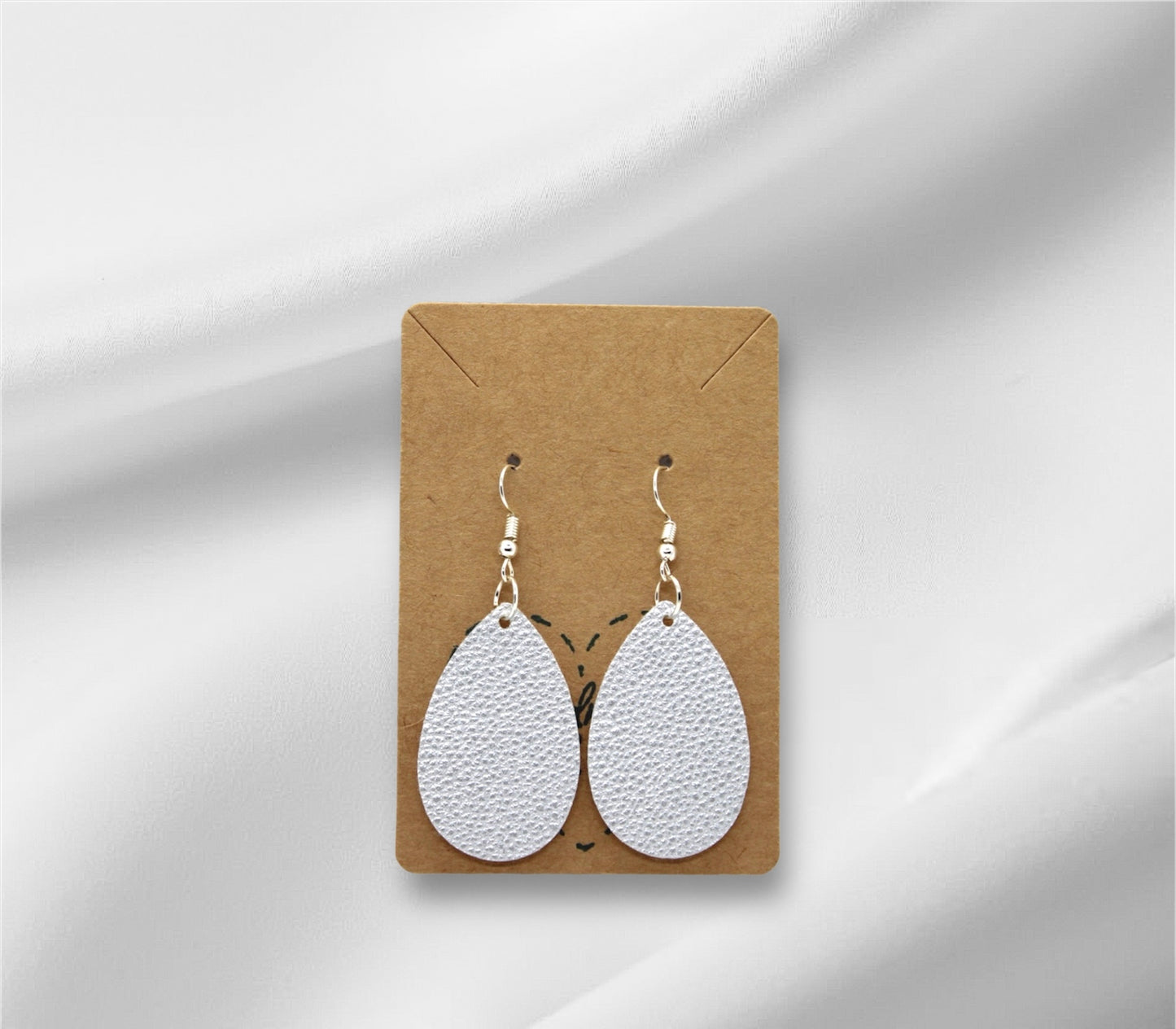 Medium Silver Faux Leather Earring