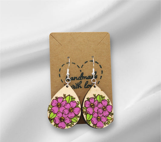 Wooden Pink Flower Earring