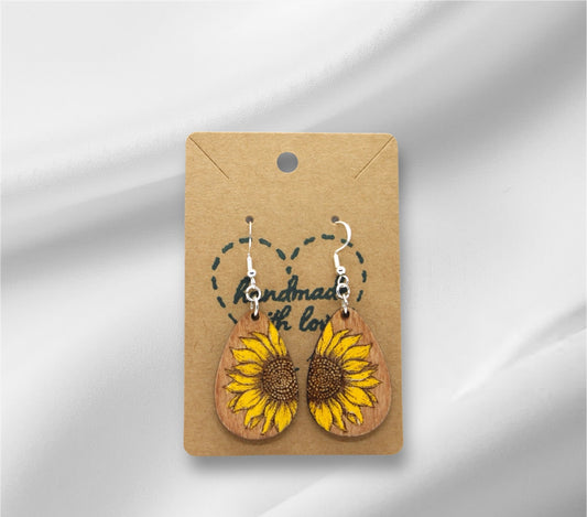 Wooden Sunflower Earring