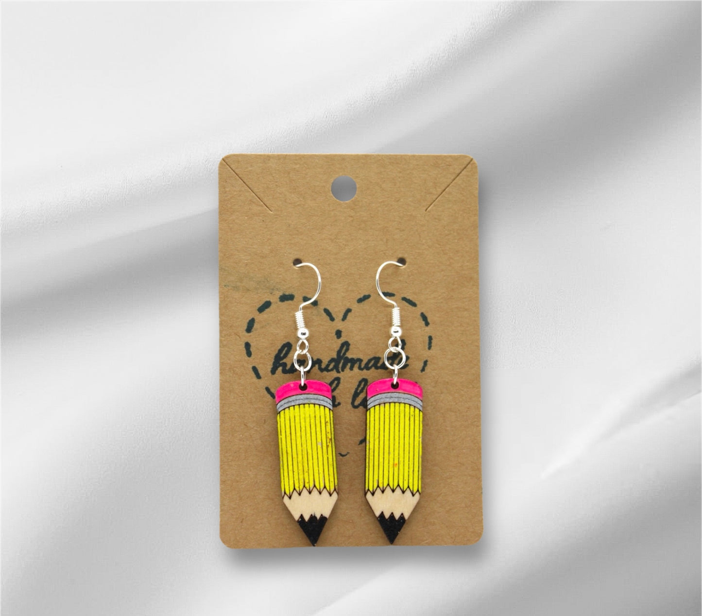 Wooden Yellow Pencil Earring