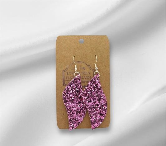 Magenta Chunky Glitter Faux Leather Earring