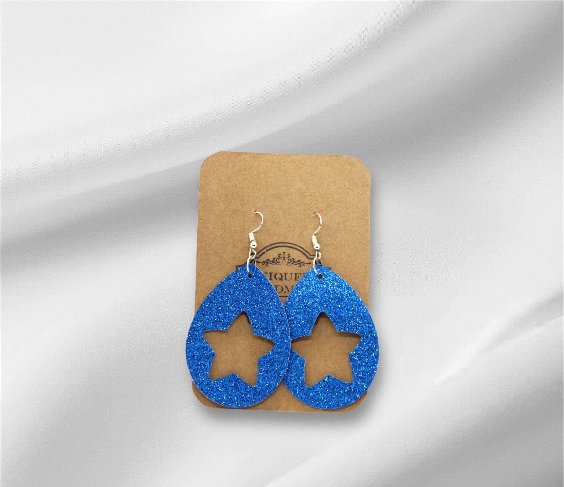 4th of July Blue Glitter Open Earring