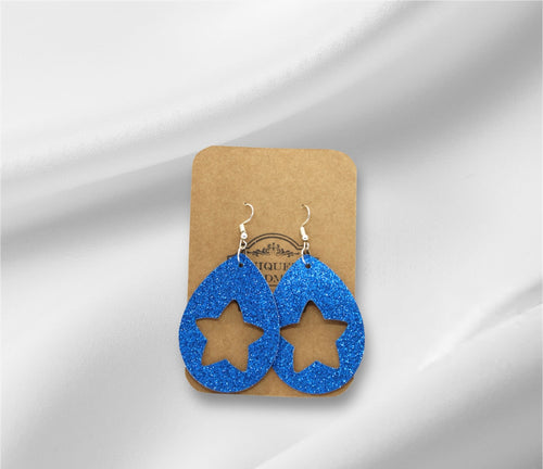 4th of July Blue Glitter Open Earring