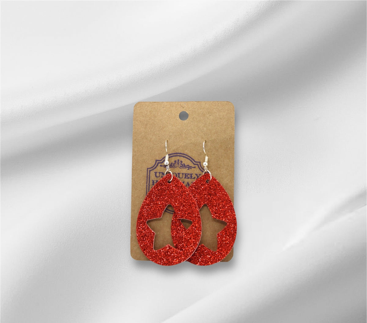 4th of July Red Glitter Open Earring