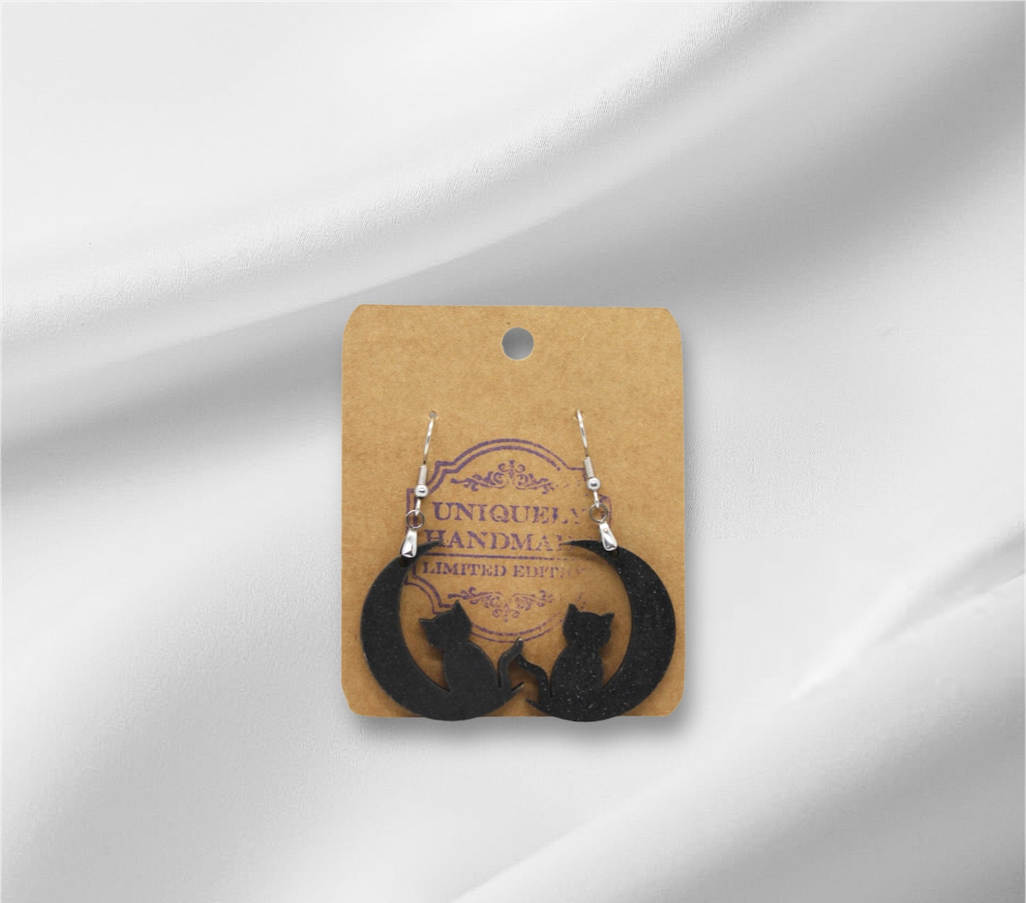 Wooden Black Cat Earring