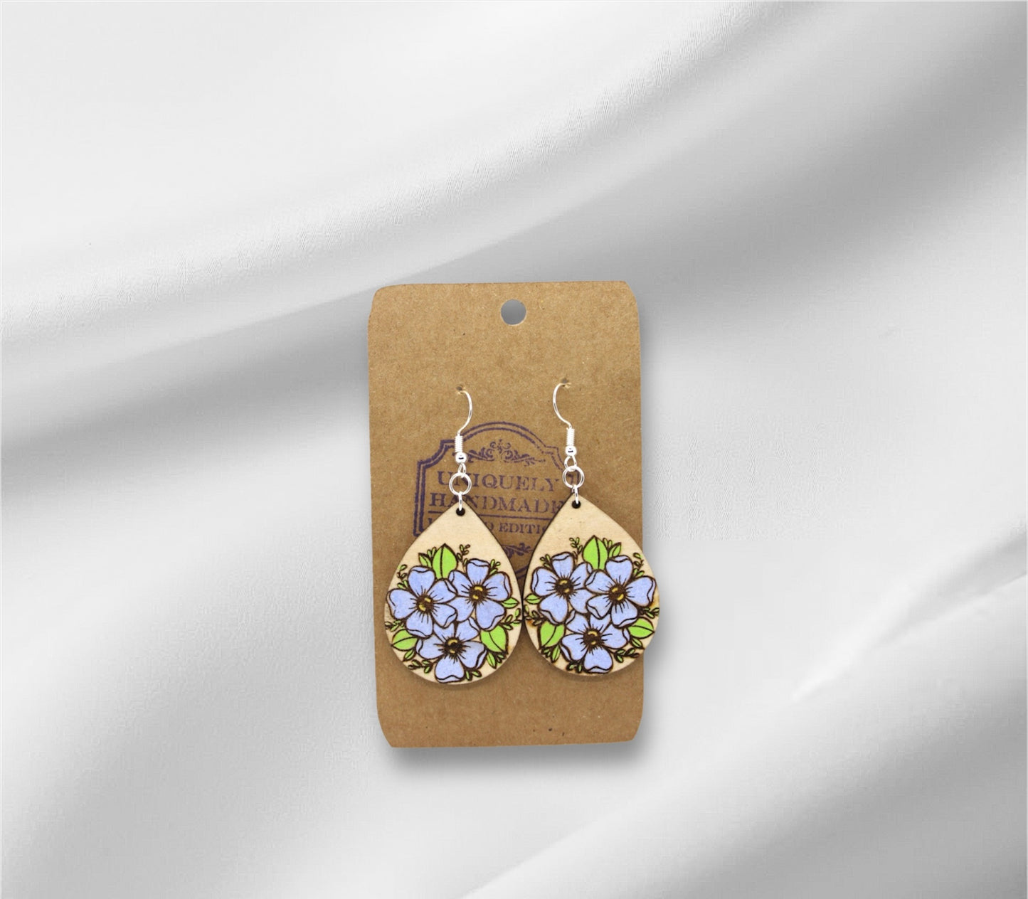 Wooden Light Blue Flowers Earring