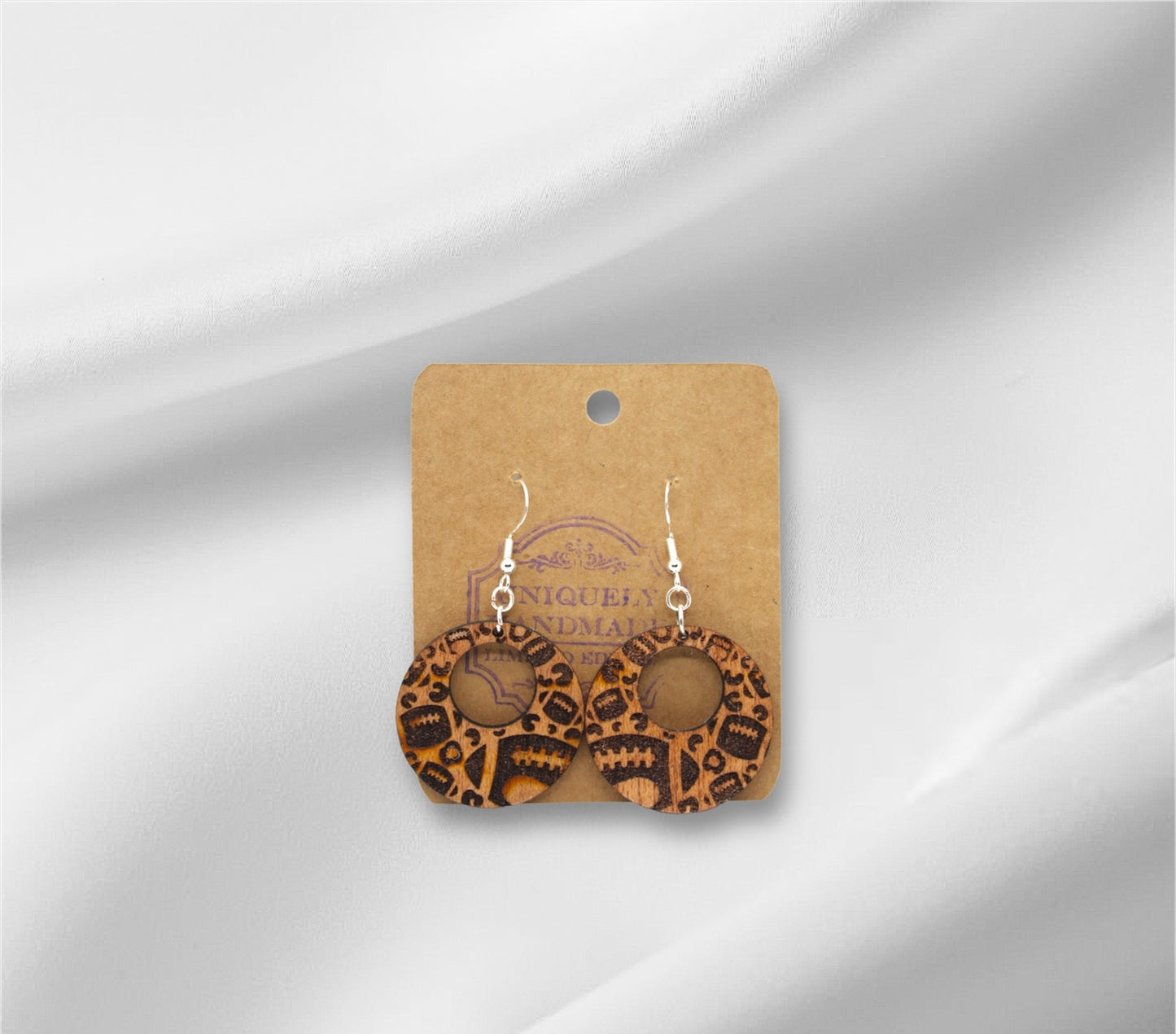 Wooden Football Cheetah Print Earring