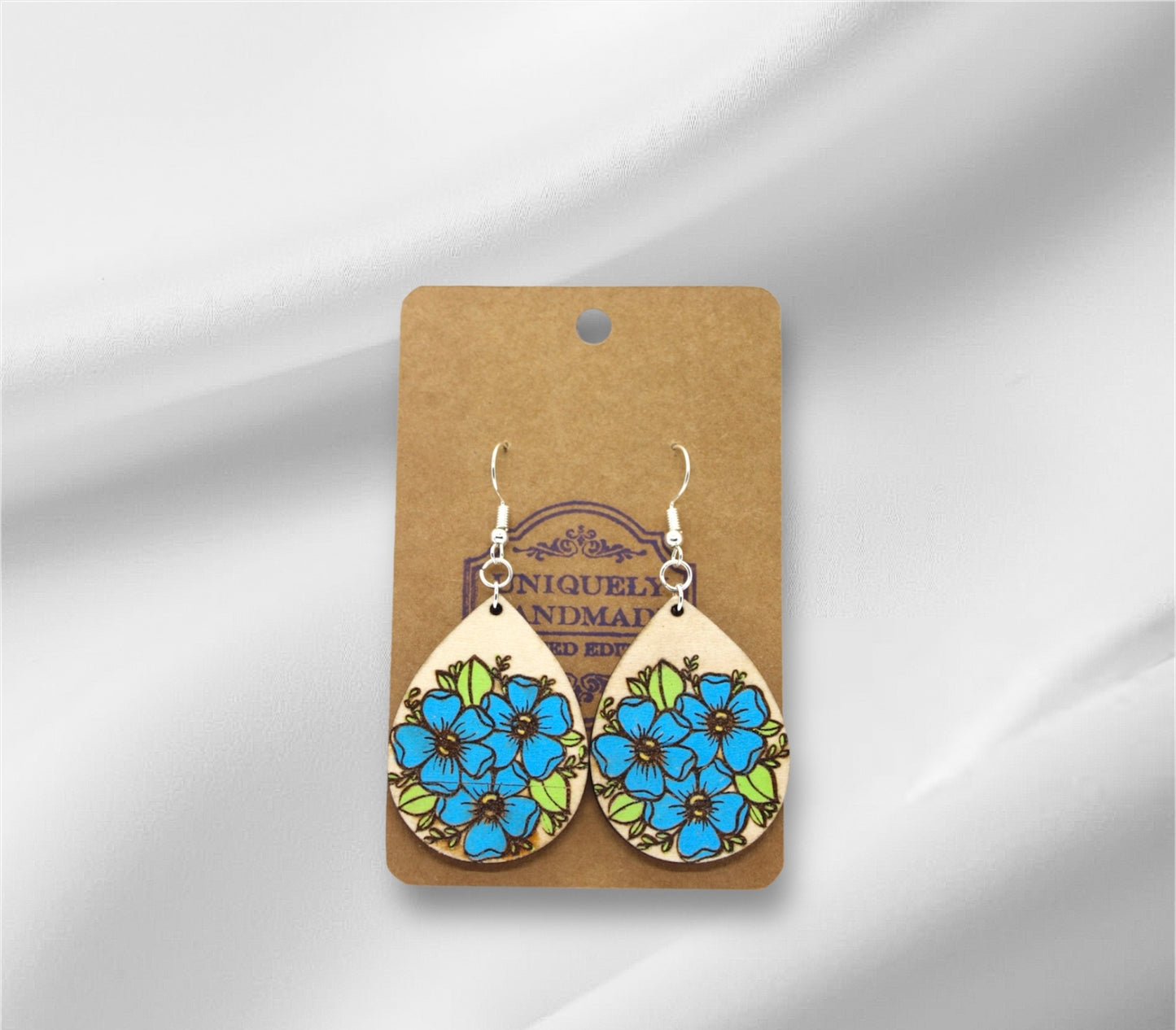 Wooden Blue Flowers Earring