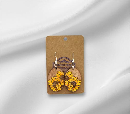 Wooden Sunflower's Earring