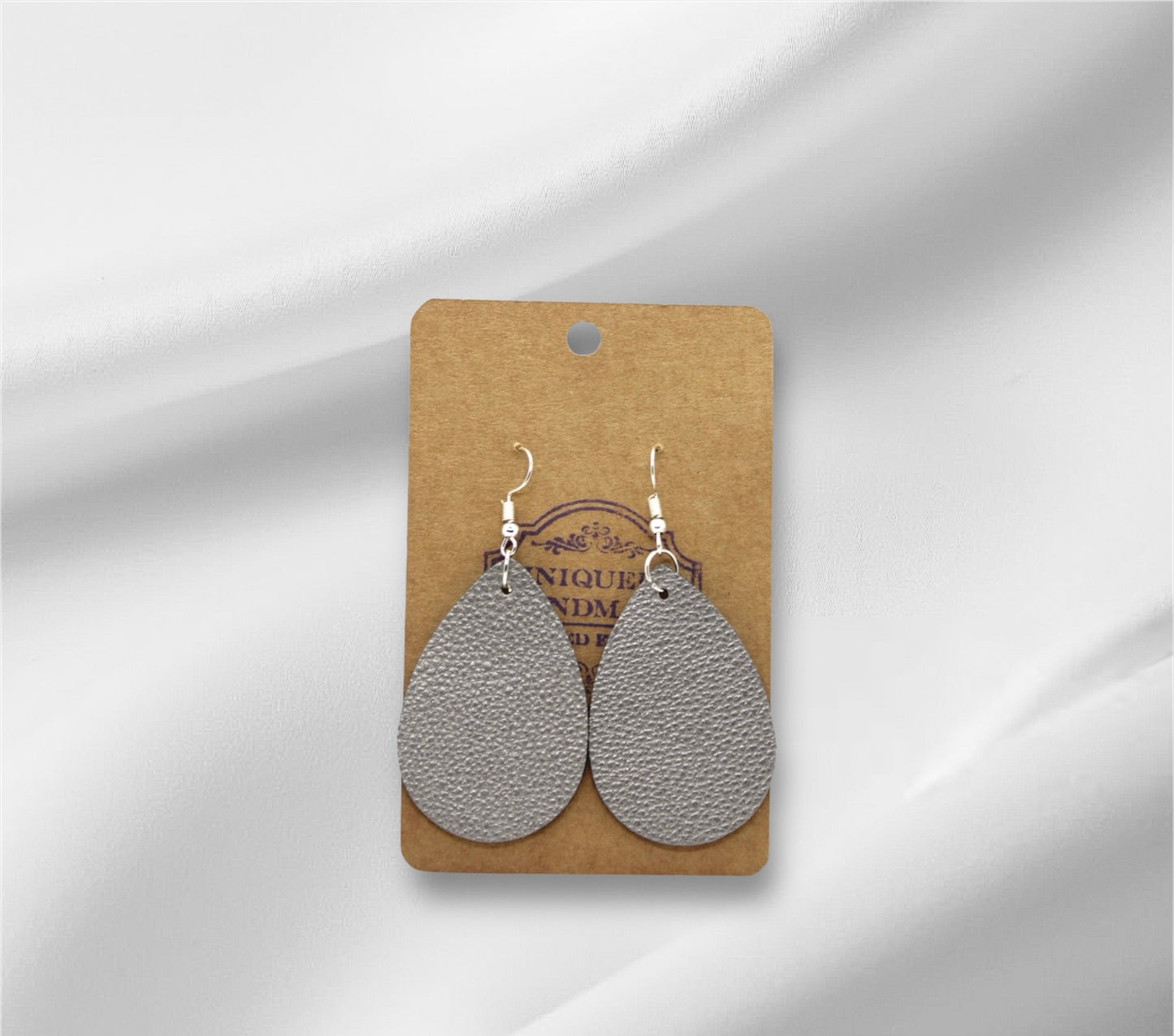 Medium Gray Faux Leather Earring