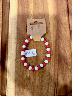 Red & White Pop Beaded Bracelet (Size 6)