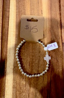 Gold Beaded Cross Bracelet (Size 8)
