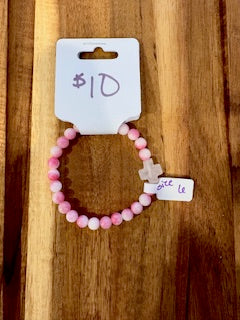 Pink Marble Beaded Cross Bracelet (Size 6)