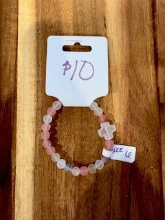 Frosted Pink & White Cross Bracelet (Size 6)