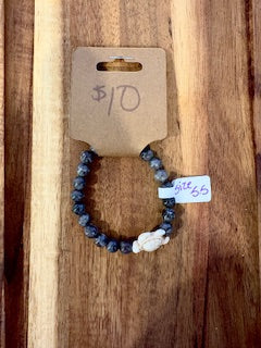 Gray Stone Beaded Bracelet with Turtle (Size 5.5)