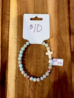 Light Blue Stone Cross Bracelet (Size 7.5)