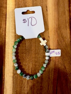 Green Stone Cross Bracelet (Size 7.5)
