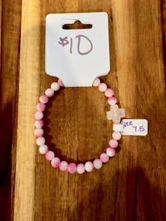 Pink Stone Cross Bracelet (Size 7.5)