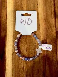 Purple Stone Cross Bracelet (Size 6.5)