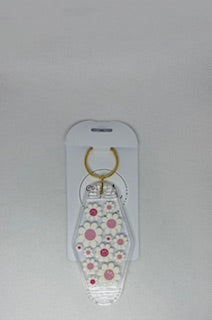 Pink Flower Power Clear Acrylic Keychain