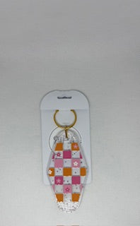 Retro Checkerboard Flower Keychain
