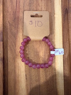 Rose Pink Beaded Stretch Bracelet (Size 6.5)