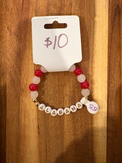 Alabama Crimson Beaded Bracelet – Game Day Style (Size 5.5)