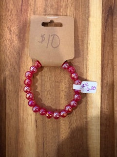 Crimson Sparkle Beaded Stretch Bracelet (Size 6.25)