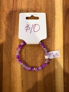 Purple Mix Beaded Bracelet with Gold Accents (Size 5.5)