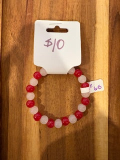Red & Frosted White Beaded Stretch Bracelet (Size 6.5)