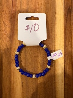 Royal Blue Beaded Bracelet with Gold Accents (Size 6.5)
