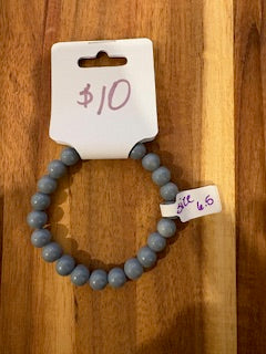 Dusty Blue Gloss Beaded Stretch Bracelet (Size 6.5)