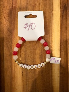 Alabama Crimson & White Beaded Bracelet – Letter Charm Style (Size 6.5)