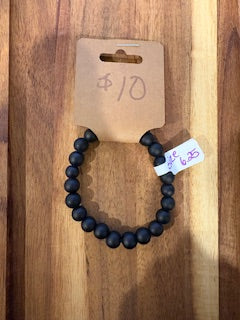 Matte Black Classic Beaded Stretch Bracelet (Size 6.25)