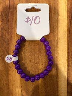 Vibrant Purple Gloss Beaded Stretch Bracelet (Size 6.5)