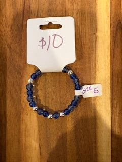 Navy Crackle Beaded Bracelet with Silver Accents (Size 5)
