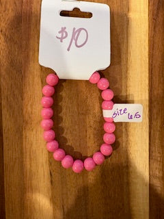 Hot Pink Gloss Beaded Stretch Bracelet (Size 6.5)