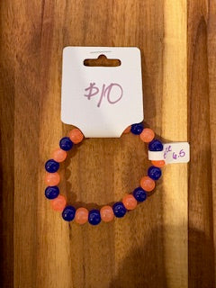 Orange & Blue Game Day Beaded Stretch Bracelet (Size 6.5)